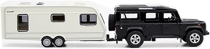 Toy Camper SUV Trailer Towing RV Motorhome Toys for Boys Diecast Truck Model Car Metal Pull Back Toy Cars Vehicle, Doors Open Light Sound, Outdoor Land Adventure Play Set, Kids Gifts