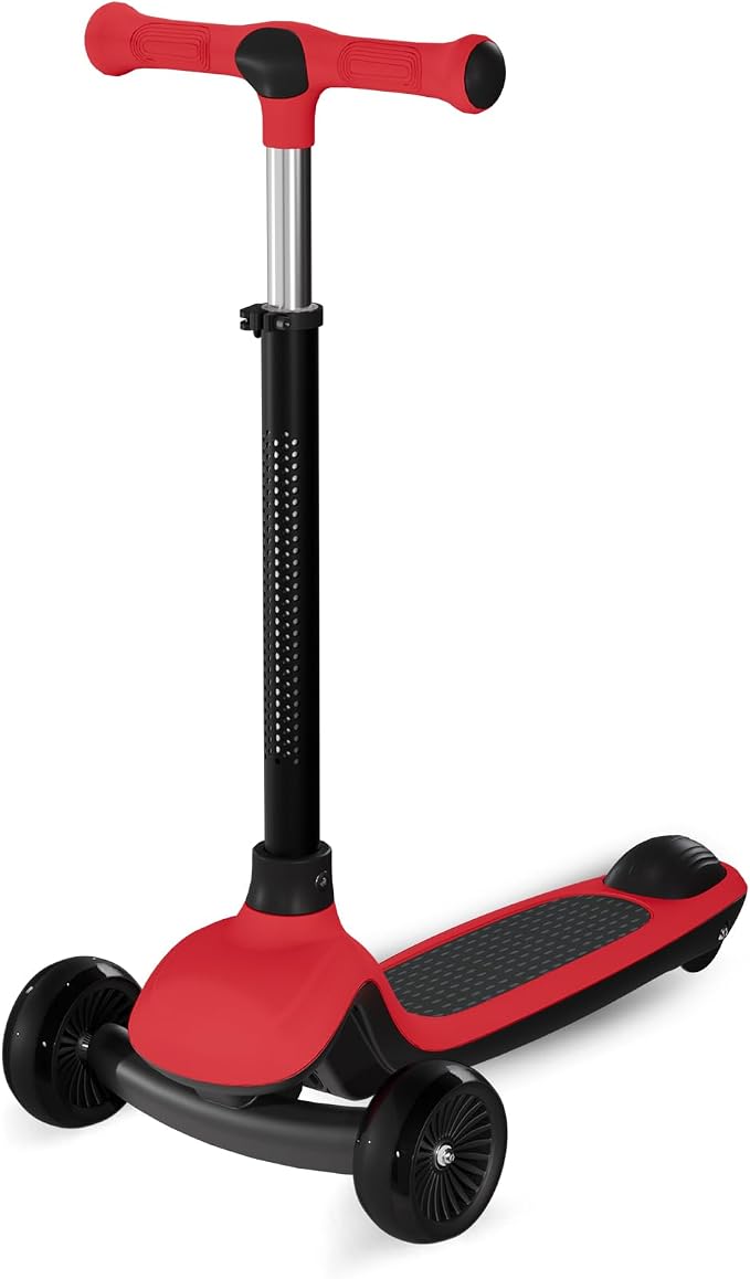 3 Wheel Kick Scooter for Kids, Adjustable Height Foldable Toddler Scooter, Stable Lean-to-Steer Wide Standing Board Scooters