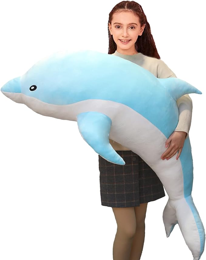 Somao Dolphin Stuffed Animals Plush Pillow Super Soft Sea Animal Plush Toys Dolls for Boys Girls Sleeping Cushion Gift (120cm/47.24in, Blue)