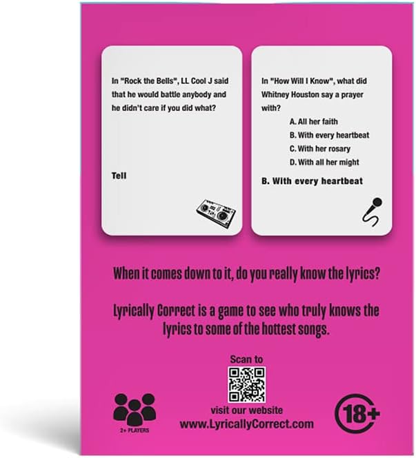 Lyrically Correct '80s Mixtape Edition – ‘80s Music Trivia Card Game for Adults & Families | Hip-Hop, R&B, Funk & Pop Party Game for Game Night