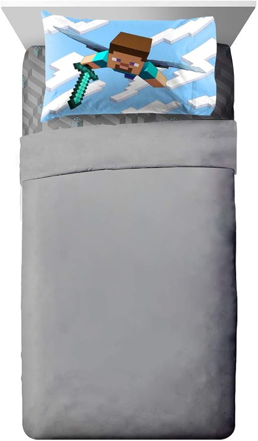 Jay Franco Minecraft Daytime 7 Piece Full Bed Set - Includes Comforter & Sheet Set - Bedding Features Alex and Steve - Super Soft Fade Resistant Microfiber - (Official Minecraft Product)