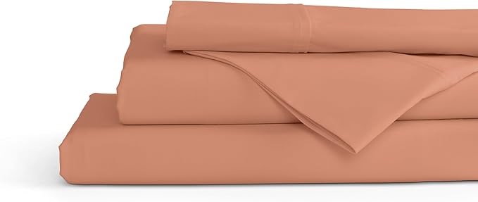 Linen Home 100% Cotton Percale Sheets Twin Size, Tera Clay, Deep Pocket, 3 Pieces Set- 1 Flat, 1 Fitted and 1 Pillowcase, Crisp Cool and Strong Long Staple Bed Linen