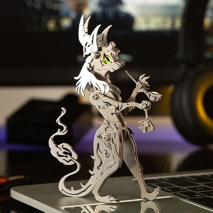 3D Metal Puzzles Toys The Meow Meow Family King and Princess Cat DIY Handmade Assembled Model Kits Ornaments Christmas New Year and Birthday Gifts for Adult (Pipe Elder Cat Silver)