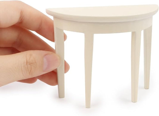Miniature Half Moon Table Dollhouse Furniture 1/12 Scale for Living Room Bedroom Hallway, Entrance, Small Spaces, DIY Doll House Accessories (White)