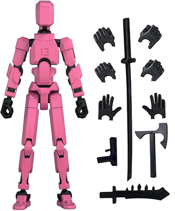 Titan T13 Action Figures Set-(Assembly Required) Robot Action Figure Fidget Toys for Nova N13 Anime Figures with 3D Lucky Dummy 13 Robot Figures Multi Movable Joints Gifts (Pink)