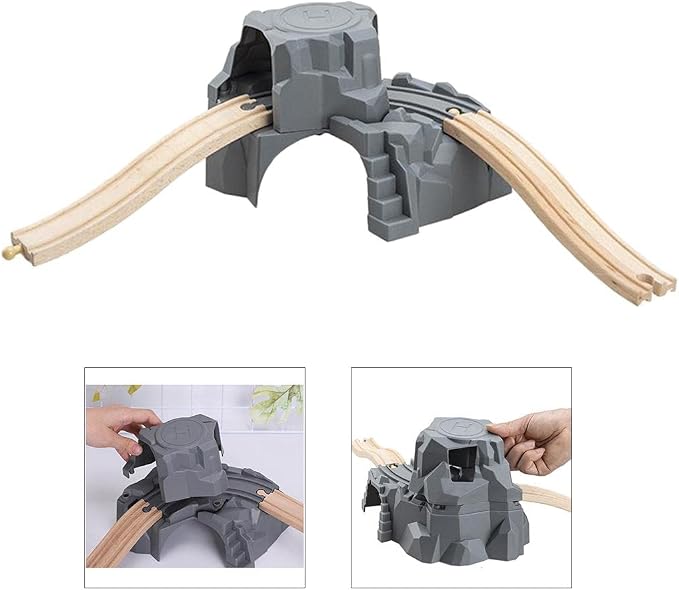 Simhoa Railroads Train Toys Simulation Train Track Play Tunnel Set Offers Detailed Construction Ascending Descending Track Locomotive Vehicles Wooden, Tunnel and Track, 20x15x14cm