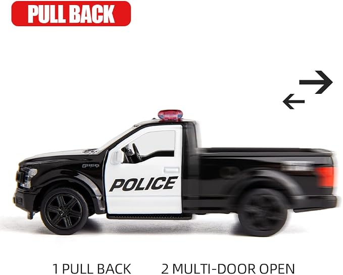 BDTCTK 1/36 Scale Compatible for Ford F150 Pickup Truck Police Car Model, Zinc Alloy Die-Cast Pull Back Vehicles Kid Toys for Boy Girl Gift (Black)