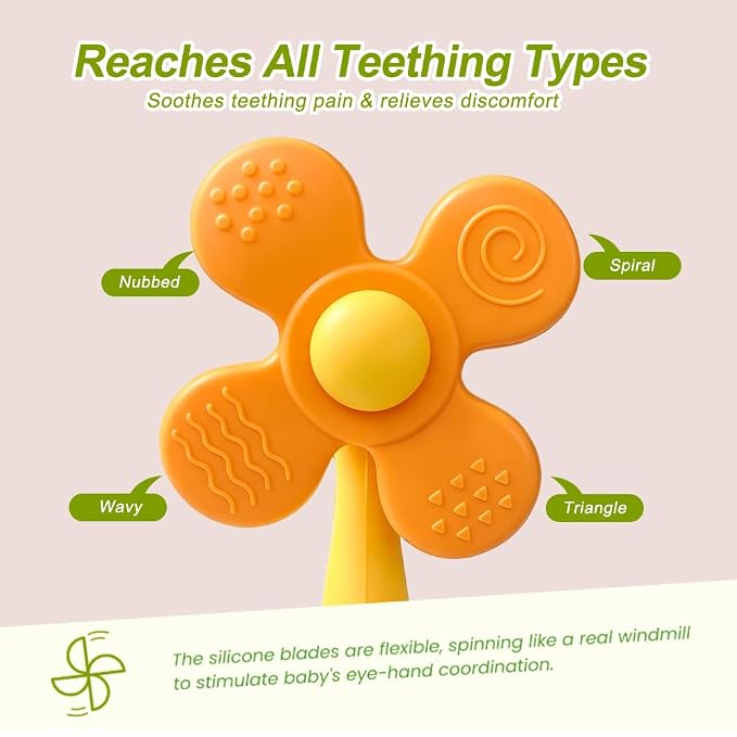 Baby Teething Toys, 2-in-1 Silicone Teether & Montessori Sensory Rattle, BPA-Free Food Grade Teether for Babies 6-18 Months, Easy-Grip Infant Toy for Teething Relief (Orange)