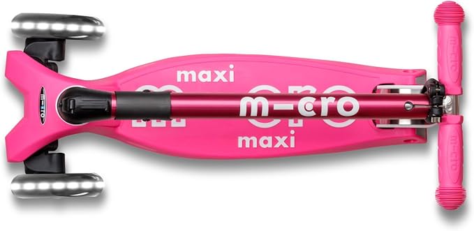 Micro Kickboard | Maxi Foldable LED Kids Scooter for Ages 5-12 | Children up to 110 lbs | 3 Wheel Lean-to-Steer Design | Adjustable T Bar | Smooth Ride, Motion Activated PU LED Wheels | Swiss Design