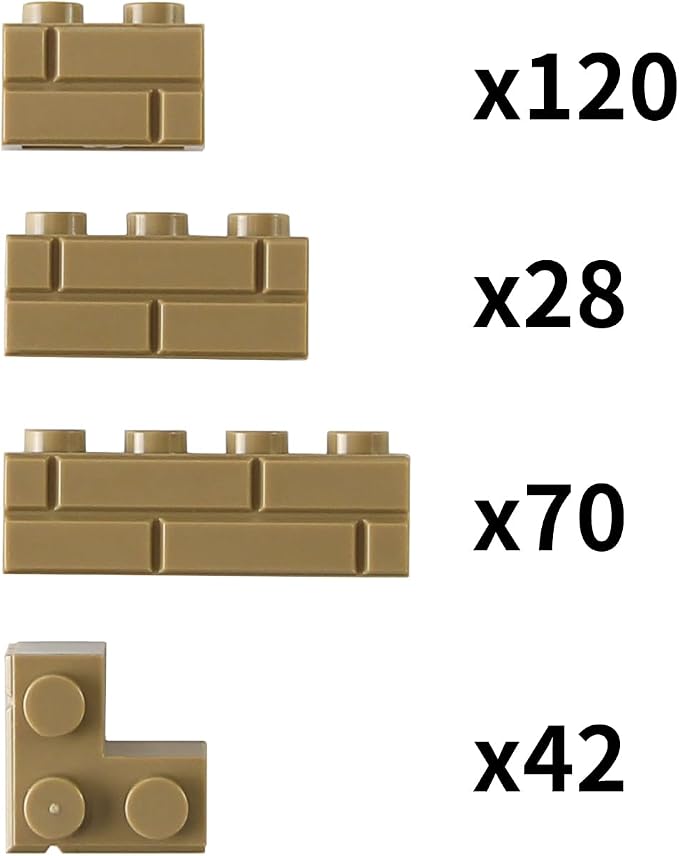 Masonry Bricks Set - Compatible with Major Brands Building Blocks, 260 Pieces Bulk 1x2 1x3 1x4 and Corner Bricks for DIY Wall House Construction Gift for Kids (Dark Tan)