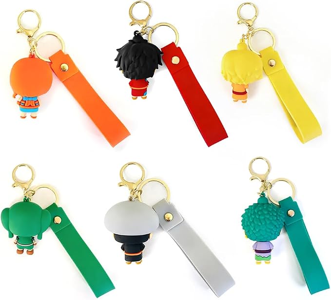 6Pcs OP Anime Keychain Set, Fun Cartoon Figures Keyring, Cute Collectible Pendant Keys Gift for Men Women Lovers