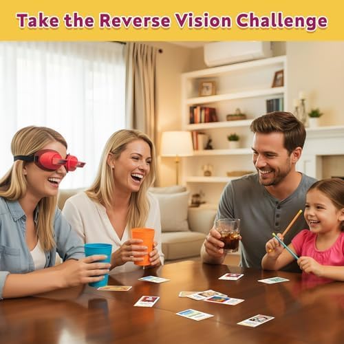 Vision Flip Goggles Challenge Game for Family & Kids,50 Colorful Challenge Cards| Adjustable Upside Down Glasses | Hilarious for Game Night & Parties 2-6 Players | Ages 6+