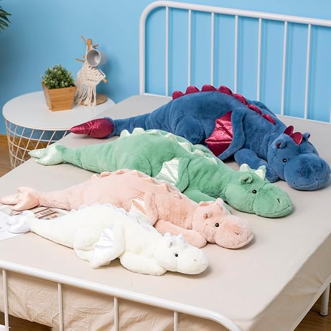 27.6" White Dragon Stuffed Animal, Small Soft Dinosaur Plush for Kids and Adults, Sturdy Fluffy Plushie Pillow