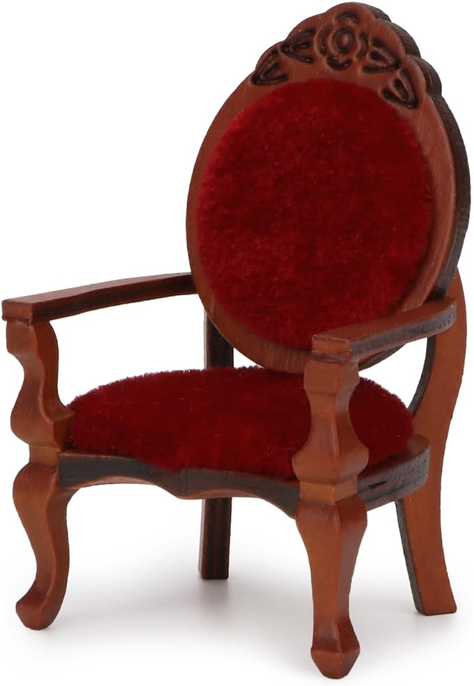 Dollhouse Chair Miniature Furniture Retro Vintage Chair Wooden Accessories 1:12 Chairs Upholstered Victorian Carved Armchair for Christmas Decoration Ornament (C)