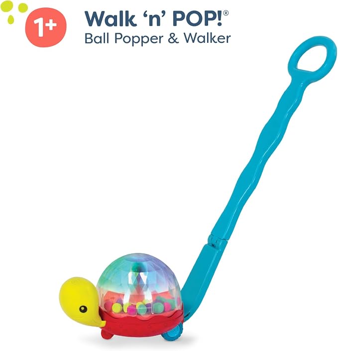 B. toys – Ball Popper & Walker – Push Toy for Baby, Toddler – Light-Up Turtle Toy for Crawling Or Walking – Removable Handle – 1 Year + – Walk ‘n’ POP!