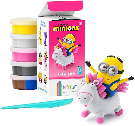 HEY CLAY Minions - Colorful Modeling Air Dry Clay for Kids - Air Dry Clay Kit 5 Cans and Sculpting Tools with Fun Interactive Instructions App - Age 3 and up (Dave & Fluffy)