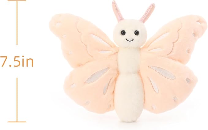 Apricot Lamb Flesh Pink Butterfly Stuffed Animals for Kids, Soft Cute Plush Toys for Baby Girl and Boy, 7.5 Inches