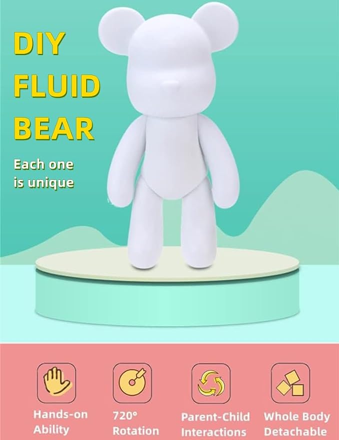 HANDA DIY Painting Fluid Bear Teddy Bear Painting Kit Set Creative Home Decorations Handmade Doll Figurine Toys Gift for Birthday Valentines (13.4 inch, Green+Black+White)
