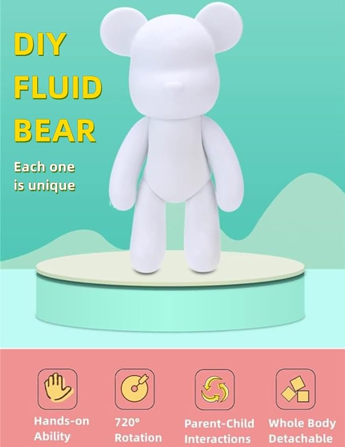 HANDA DIY Painting Fluid Bear Teddy Bear Violent Bear Gloomy Bear Painting Kit Set Creative Home Decorations Handmade Doll Figurine Toys Gift for Birthday Valentines (9.05 inch, Bear Mold)
