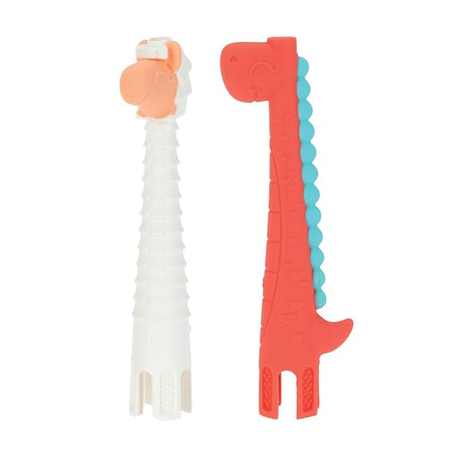 Nuby Tube Teether - (2-Pack) Baby Teething Toy - 3+ Months - Silicone - Llama and Dinosaur