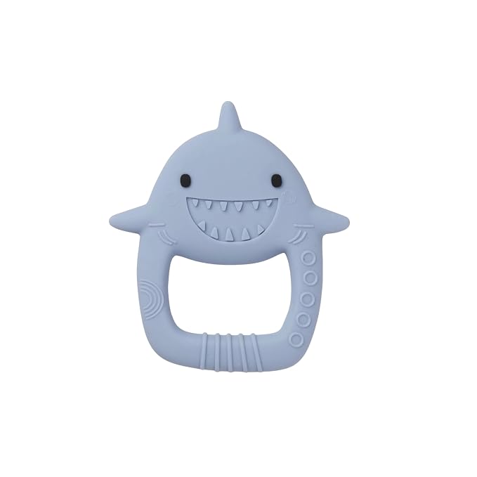 Loulou Lollipop Wild Silicone Teether for Babies 4 Months and Up, Textured Teething Ring for Sore Gums, BPA-Free Food-Grade Silicone, Easy-Grip Open Shape, Dishwasher & Freezer Safe, Smiley Sharks