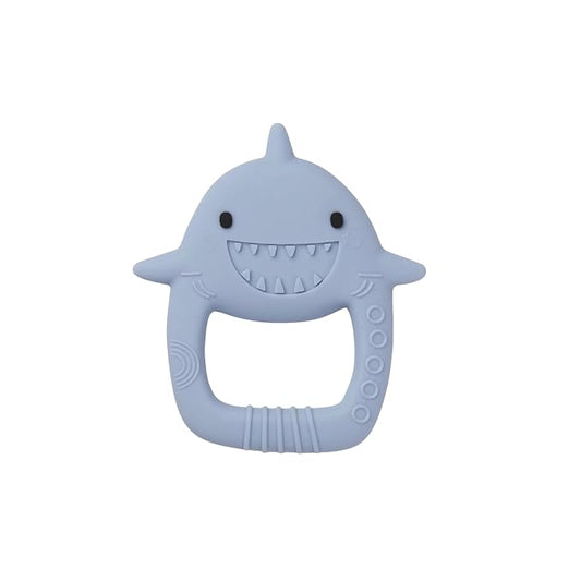 Loulou Lollipop Wild Silicone Teether for Babies 4 Months and Up, Textured Teething Ring for Sore Gums, BPA-Free Food-Grade Silicone, Easy-Grip Open Shape, Dishwasher & Freezer Safe, Smiley Sharks