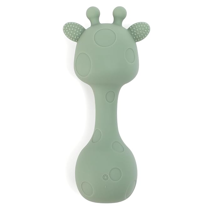 Silicone Little Giraffe Shaker Rattle Toy for Babies | Food Grade Silicone Teether | Easy to Grip | BPA Free (Olive Green)