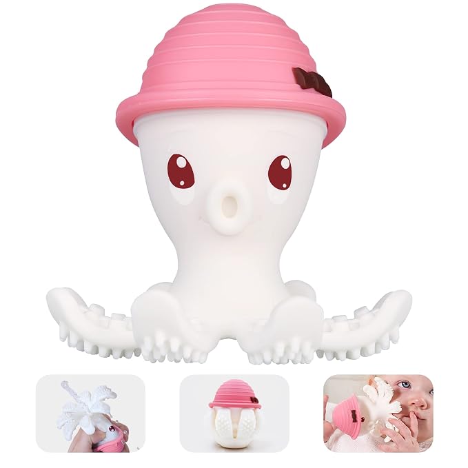 Mombella Octopus Squishy Silicone Teethers for Infants 3-18 Months, Baby Teething Toys, Perfect for Girl's Baby Shower Registry