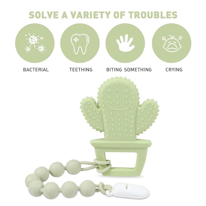 Baby Teething Toys,Food Grade Silicone Teether with One-Piece Pacifier Clip Holder,Shower Gift,Highly Effective Pain Relief for 3 Months+ Boy and Girl,BPA Free,Freezer Safe. (Yellow Cactus)