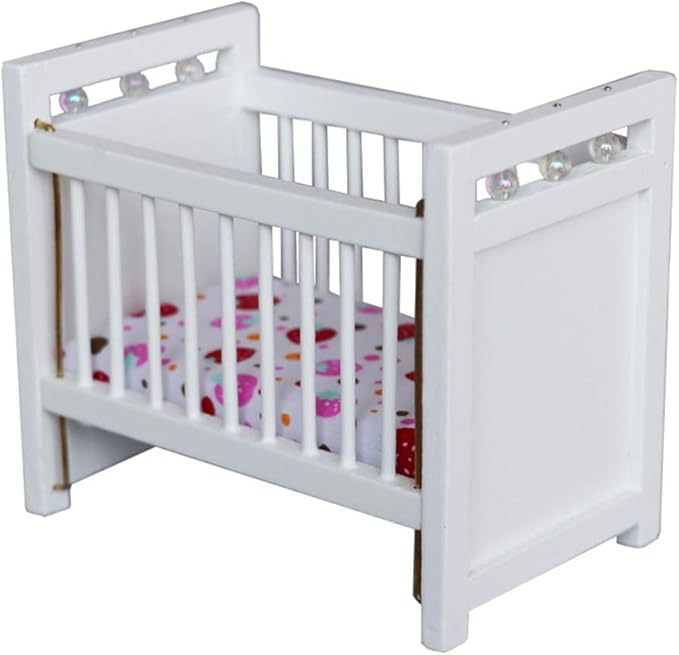 1:12 Scale Dollhouse Mini Crib: Wooden Baby Doll Crib for Dollhouse - Adorable Doll House Accessories and Furniture - Mini Baby Bed Cradle for Miniature Furniture 1 12 Scale 4.40 * 3.93 inches
