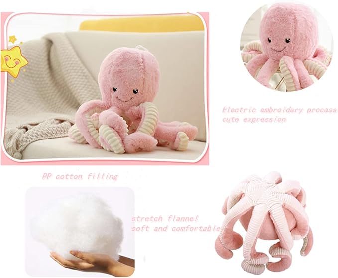 JOSON Cute Octopus Plush Toys, Soft Octopus Stuffed Animals, Girls and Boys Adult Birthday (16 Inch, Pink)