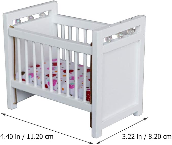 1:12 Scale Dollhouse Mini Crib: Wooden Baby Doll Crib for Dollhouse - Adorable Doll House Accessories and Furniture - Mini Baby Bed Cradle for Miniature Furniture 1 12 Scale 4.40 * 3.93 inches