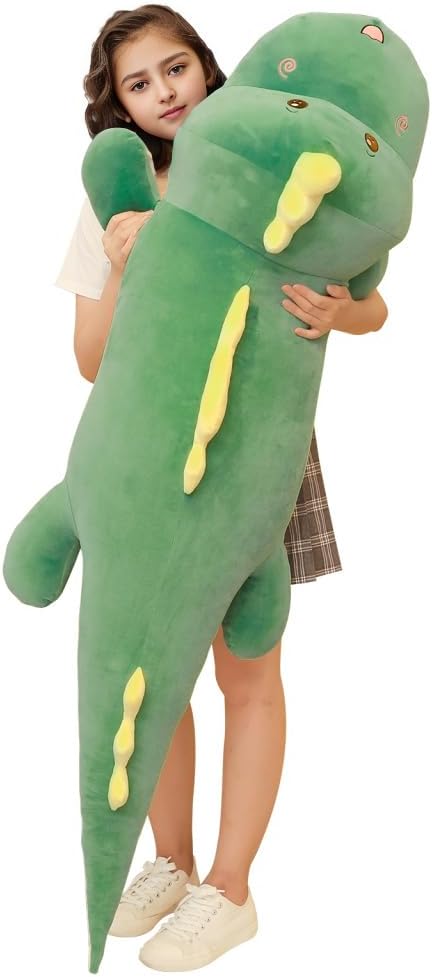 Tianmihou 68 Inch Giant Dinosaur Plush Pillow, 5.6 Feet Jumbo Green Dinosaur Stuffed Animal, Huge Soft Dino Body Pillow, Large Dinosaur Plushie Cuddle Toy, Birthday Gift for Kids Boys Girls