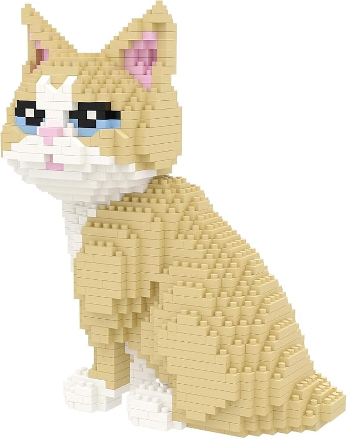 Larcele Cat Micro Building Blocks Animal Set, DIY Mini 3D Building Toy Bricks Kit,924 Pieces KLJM-05 (Golden Shorthair)