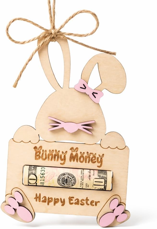 Easter Bunny Money Holder for Cash Gift, Cards Holder Basket Tag, Stuffers for Kids, Children, Teens, Gifts for Boy, Girl, Grandchildren, Pink Easter Basket Decorations & Gifts Ideas