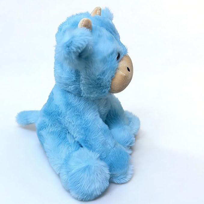 YUKOUQIAN Cute Cow Plush Stuffed Animal Doll Toy 8 inch for Girls Boys (Siting Cow CAI Blue)