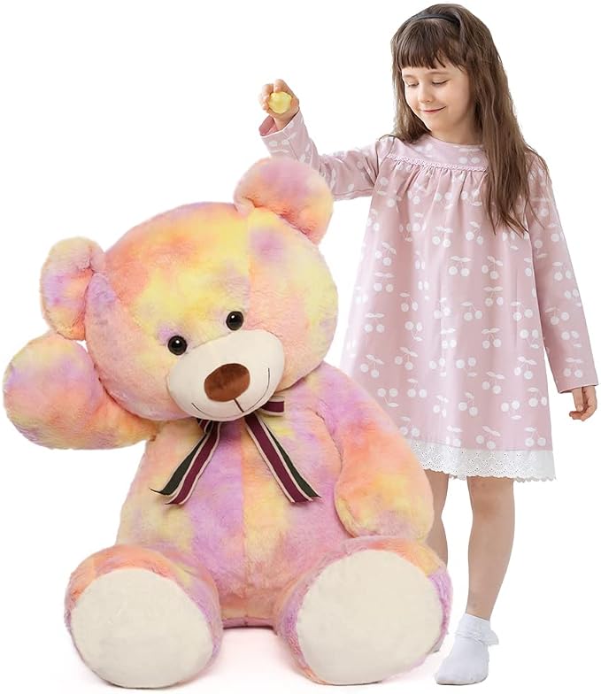 Tezituor 40in Giant Teddy Bear Stuffed Animal,Big Bear Plush Toys,Rainbow Yellow Soft Bear Plushies, Stuffed Animals Gifts for Baby Shower, Valentine, Christmas, Birthday, Party Decoration