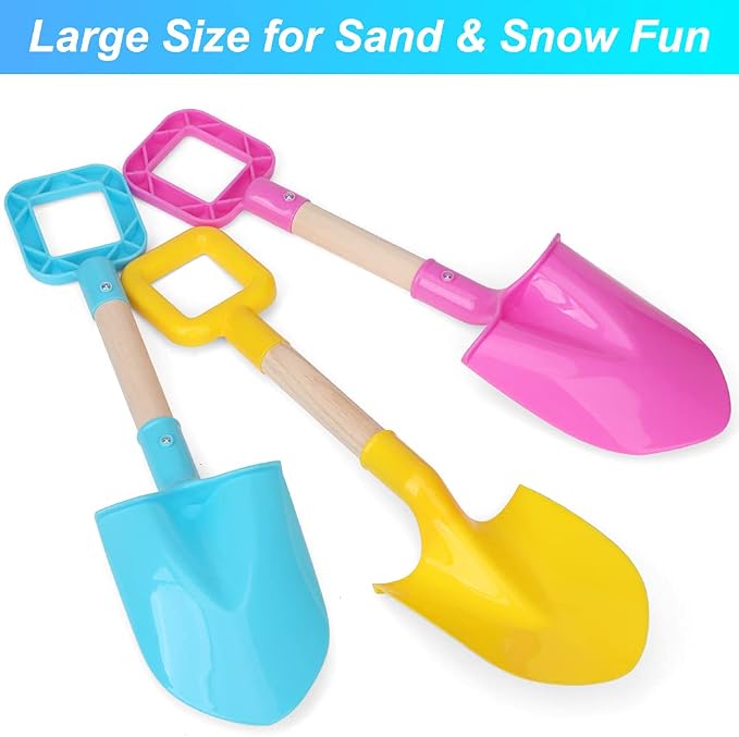 16" Long Kids Beach Spades Sand Shovels Toys Gardening Tools Kit Sandbox Sturdy Snow Scoop Durable Wood Handle ABS Plastic Spade for Garden Sand Snow Backyard Summer Kids Adults 3- Pink Blue Yellow