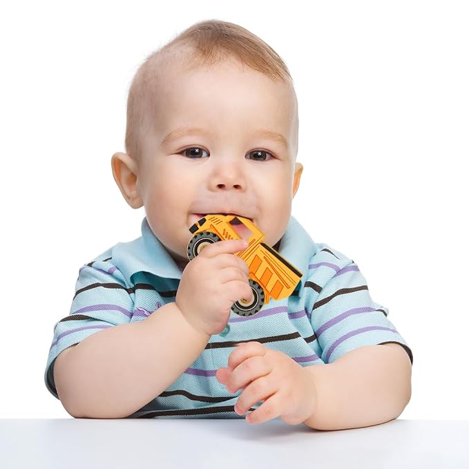Baby Silicone Teether,Sensory Chew Toys,BPA Free Soft and Effective Infant Teething Pain Relief Toys,Freezer Safe,Food Grade Silicone,Best Shower Gift for Boys and Girls (Dump Truck).
