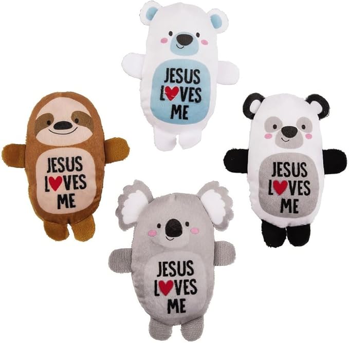 Fun Express Jesus Loves Me Plush Stuffed Animals 48 Piece Party Favors for Kids - Small Plushies Bulk Gifts Set | Classroom Prizes Treasure Box Toys Goodie Bag Stuffers for Church Sunday Events