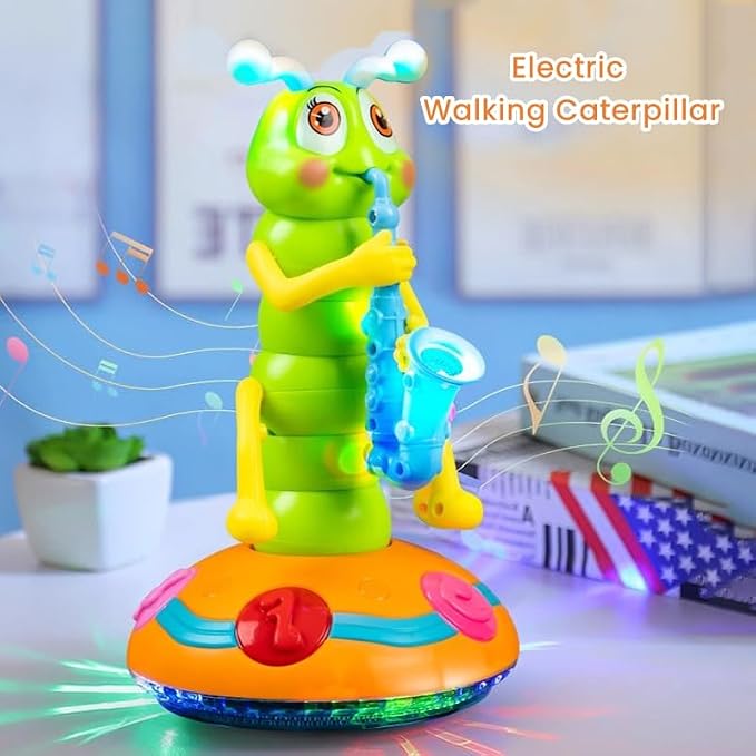 Children's Electric Caterpillar Saxophone Musical Toys, Dancing Saxophone Caterpillar,Baby Sensory Toys with LED Lights for Toddler Boys Girls (Pink-1 Pcs)