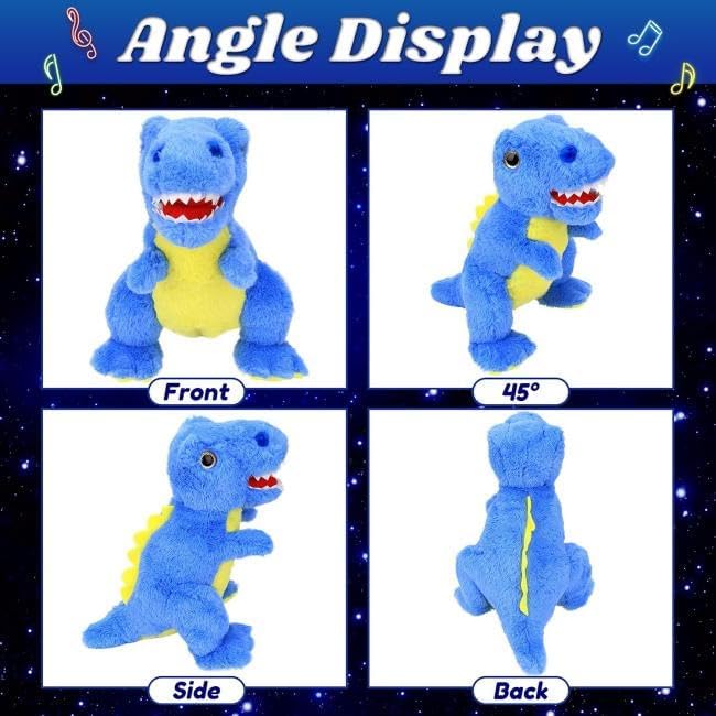 Light-up Plush Blue Dinosaur LED Stuffed Animal Birthday Christmas T-Rex Plushies Toy Gifts for Kids Toddler Girls, 12.5"