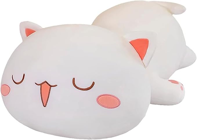 FUYU Cat Stuffed Animals, Soft Cat Plush Pillow Kawaii Kitten Stuffed Animal Toy Gifts for Kids Boys Girls Room Decor (White Squinted Eyes,19in/50cm)