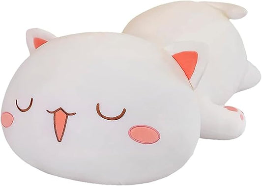 FUYU Cat Stuffed Animals, Soft Cat Plush Pillow Kawaii Kitten Stuffed Animal Toy Gifts for Kids Boys Girls Room Decor (White Squinted Eyes,19in/50cm)
