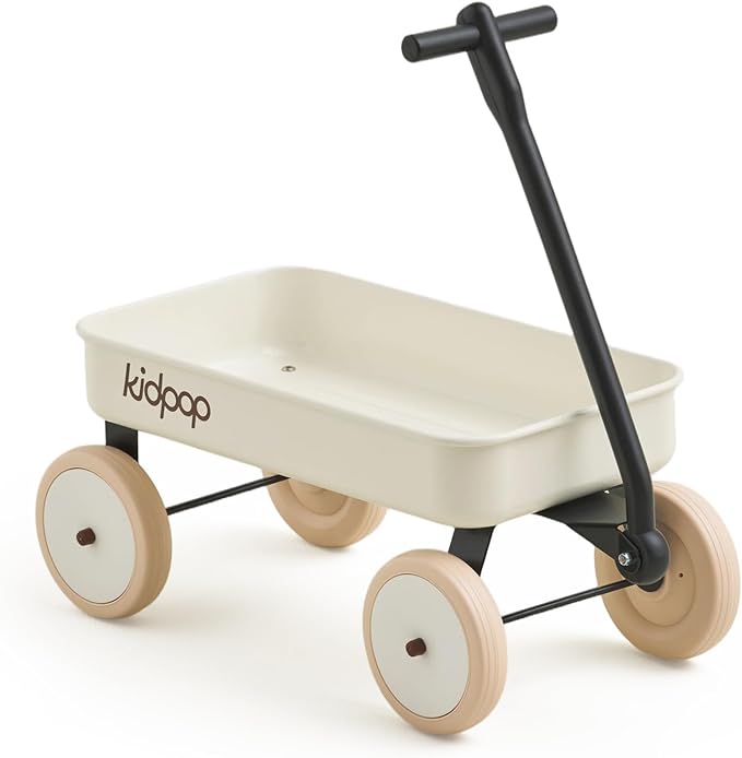 Kidpop Pula-Mini First Wagon for Toddlers, 4-Wheel Baby Pull Toy Cart for Kids Ages 1-3, Indoor & Outdoor Push Walker Toy, Ideal 1 Year Old Birthday Gifts (White)