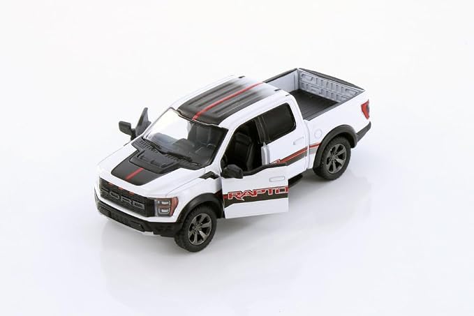 KiNSMART - 2022 Ford F-150 Raptor 5" 1:46 Scale Die Cast Model Toy Truck (White + Decals)