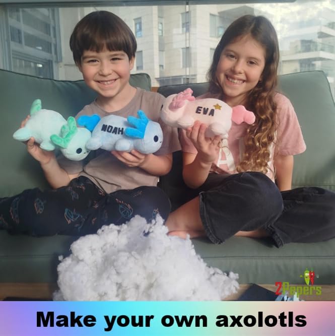 3-in-1 DIY Axolotl Plush Toys Arts and Crafts Kit for Kids, No Sew Axolotl Pillow Stuffed Animal Craft Set, Squishy Plushie STEM Sensory Toy & Birthday Gift for Girls & Boys Age 3 4 5 6 7 8 9 Year Old