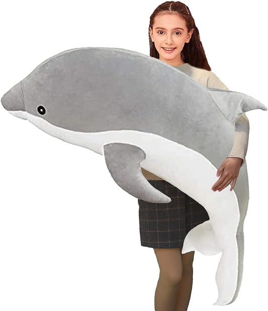 Somao Dolphin Stuffed Animals Plush Pillow Super Soft Sea Animal Plush Toys Dolls for Boys Girls Sleeping Cushion Gift (100cm/39.37in, Grey)