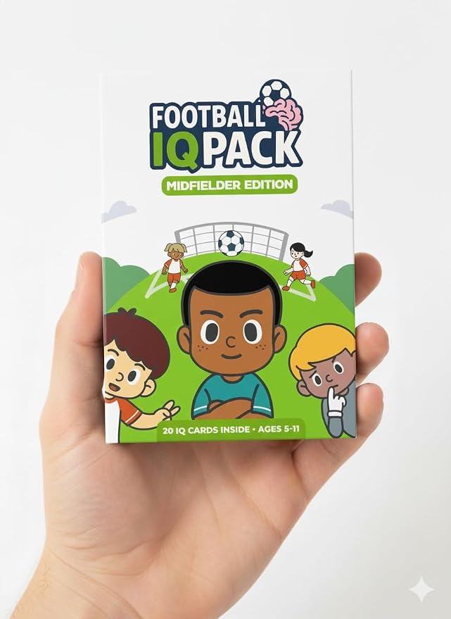 Soccer IQ Cards by Football IQ Pack– Game Intelligence Cards for Kids Ages 5–11 | Learn Mindset, Defending, Attacking & Communication | (Midfielder Edition)