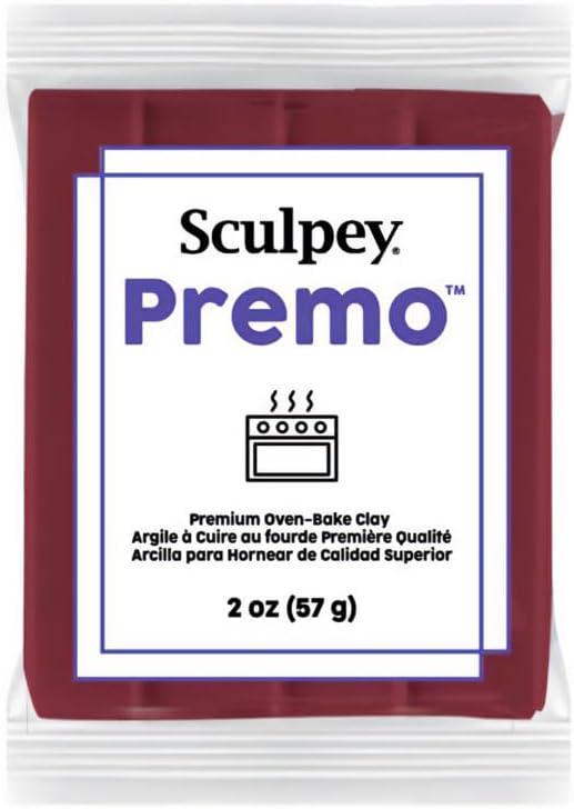 Sculpey Premo Polymer Oven-Bake Clay, Alizarin Crimson Hue, Non Toxic, 2 oz. bar, Great for jewelry making, holiday, DIY, mixed media and home décor projects